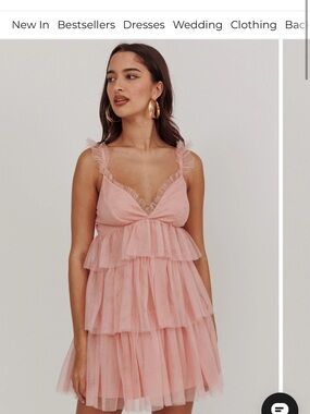 Selfie Leslie Pink Tiered Tulle Mini Dress- new